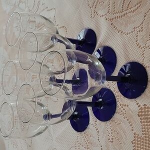 Vintage Luminarc Wine Glasses Set of 6  Cobalt Blue Square Stem French Barware